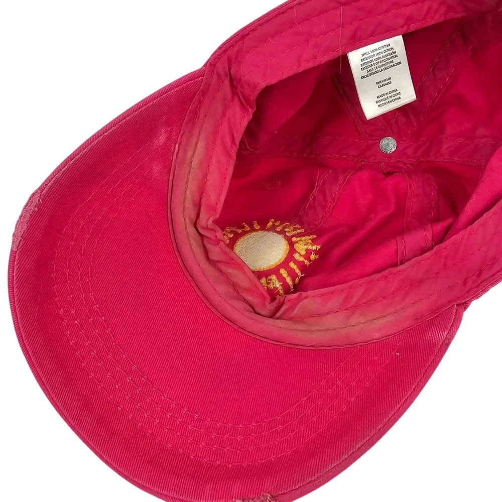 Life‎ is Good Women's Pink Sun Embroidered Distressed Baseball Cap Hat One Size